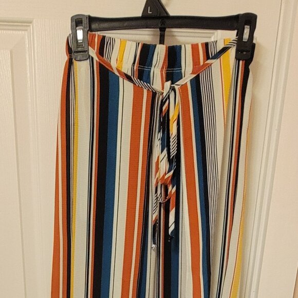 LEYVAS Wrap Party Pants Wide Leg Stripes Colorful - Picture 2 of 15